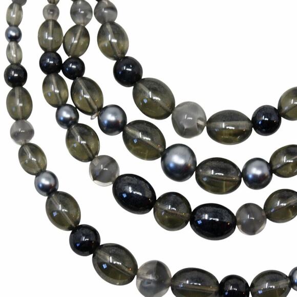 Vintage 4 Strand Silver Grey Bead Necklace ClipOn Earring Set Original Box Japan - Picture 4 of 7